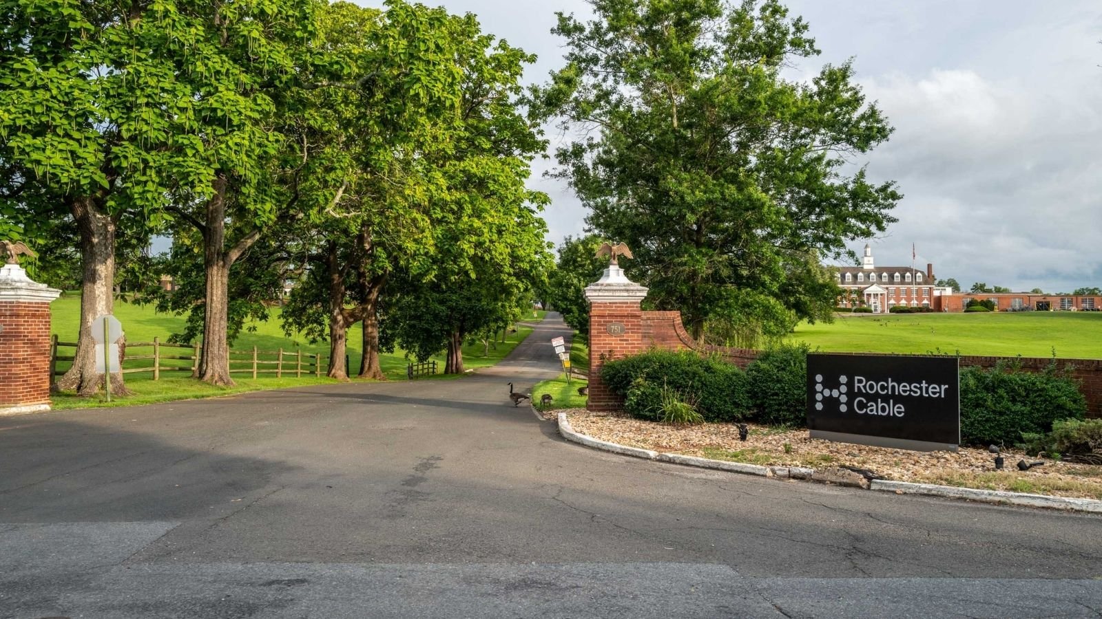 A paved entrance with a 